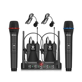 Debra Audio AU400 Pro UHF 4 Channel Wireless Microphone System with Cordless Handheld Lavalier Headset Mics, Metal Receiver, Ideal for Karaoke Church Party (2 Handheld & 2 Bodypack (B))