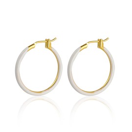 Enamel Hoop Earrings 2.5cm Round Dangle Drop Earrings Multicolor Circle Cartilage Huggie Tube for Women Hypoallergenic Statement Jewelry-White
