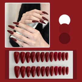 Ztcily Künstliche Nägel, französische Mandel, lang, künstliche Nägel mit Kleber, für Damen, Mädchen, Zubehör oder Geschenkidee, für Hochzeit, Geburtstag, Weihnachten, Valentinstag