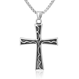 AUSSTO Celtic Cross Necklace Men Stainless Steel Knot Cross Necklaces Prayer Pendent Necklace with Box Chain