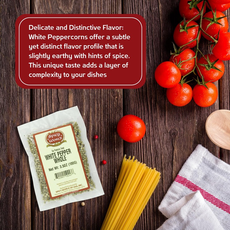 Spicy World Whole White Pepper 3.5 Ounce | 100% Natural