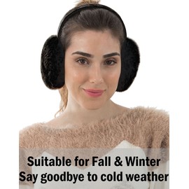 Simplicity Unisex Warm Faux Furry Winter Outdoor EarMuffs Foldable Ear Warmer, A_1 Pcs Black Foldable, One Size