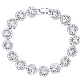 Luxury Platinum-Plated Crystal Zirconia Tennis Bracelet, Razzberry Designer Jewellery, 19cm, with Gift Pouch