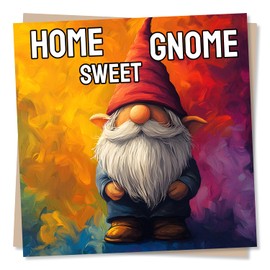 Funny Gnome New Home Card - Home Sweet Gnome - Congratulations Card For Moving House - Colourful Pun New House Card For Friend Or Relative