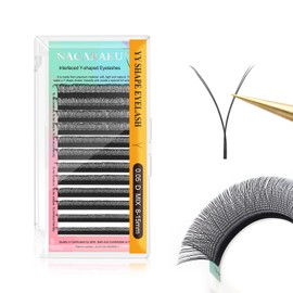 NAGARAKU YY Eyelash Extensions, YY Lashes Extensions, 4D Cross, YY Volume Eyelashes, Prefabricated Fans, Y Eyelashes, Volume Eyelashes, Cross and Cross Eyelashes, 12 Rows, Black (0.05 D Curl 8-15 mm)