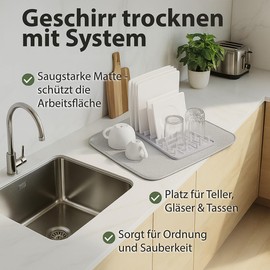 Rosenstein & Söhne Dish Drainer with 2 Draining Mats, 1 x 40 x 45 cm and 40 x 50 cm