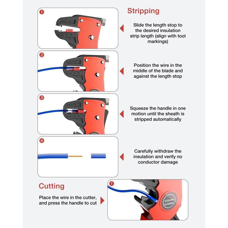 VCELINK Automatic Quickstrip Wire Stripper and Cutter, Professional Quick Strip