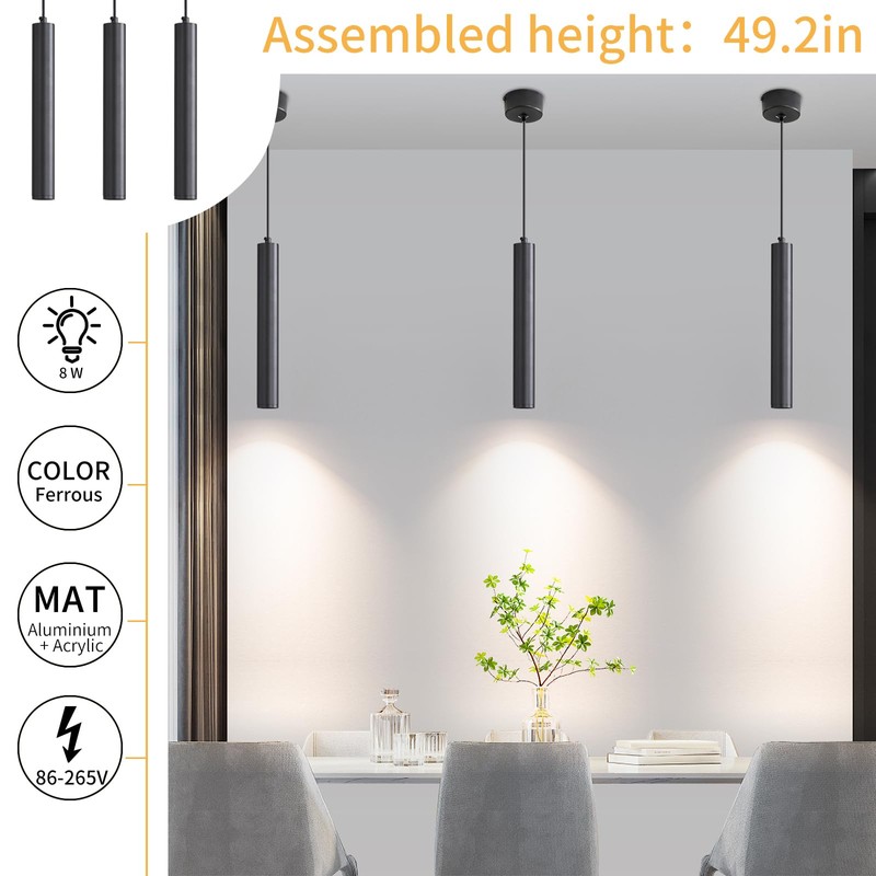 Mikeru Modern Cylinder Pendant Light, 3 Colour Temperature 3000k/4500k/6500k Suspension
