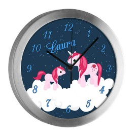 CreaDesign Children's Radio-Controlled Wall Clock with Name, Children's Room Radio-Controlled Clock, with Analogue Dial, Low Noise, Children's Wall Clock, Unicorn Motif