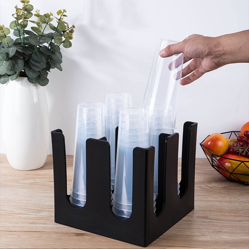 Cup and Lid Holder, Paper Cup Dispenser, 2 Compartments, Black