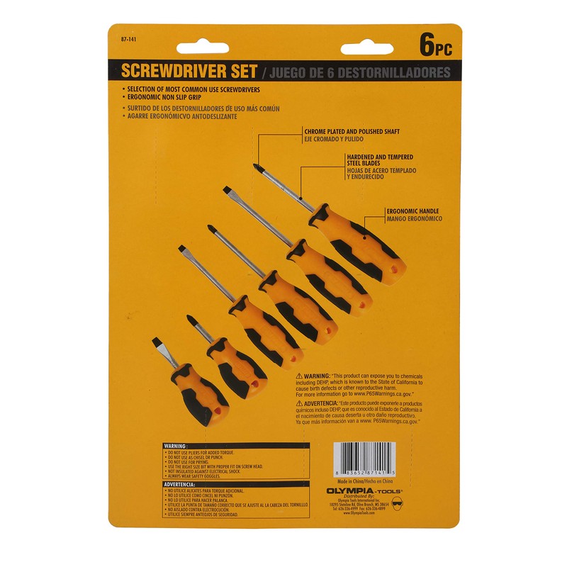 Olympia Tools 6 Pc Screwdriver Set, 87-141