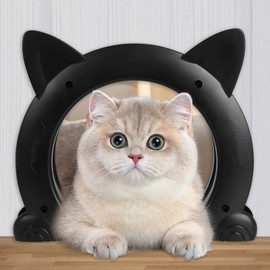 PUPIHOM Cat Door Interior Door for Kitties, Pet Door for Hollow Door, Kitty Door, Indoor, Secured Installation in Minutes, No-Flap（Black）