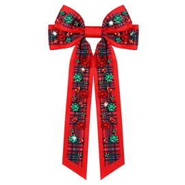 Christmas Hair Bows Large Red Plaid Christmas Charm Jewels Hair Bow Clips for Girls Women Barrettes Winter Holiday Hair Bows Barrettes Accessories (red plaid Christmas bow B)
