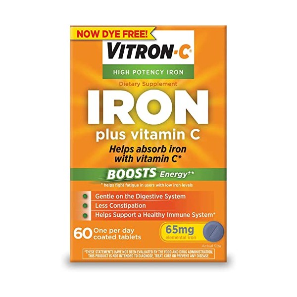 Vitron-C Iron Supplement Plus Vitamin C Coated Tablets 60 ct (5 Pack)