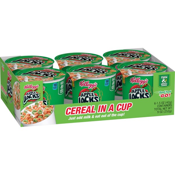 Apple Jacks Cold Breakfast Cereal Cups, 8 Vitamins and Minerals, Kids Snacks, Original (12 Cups)