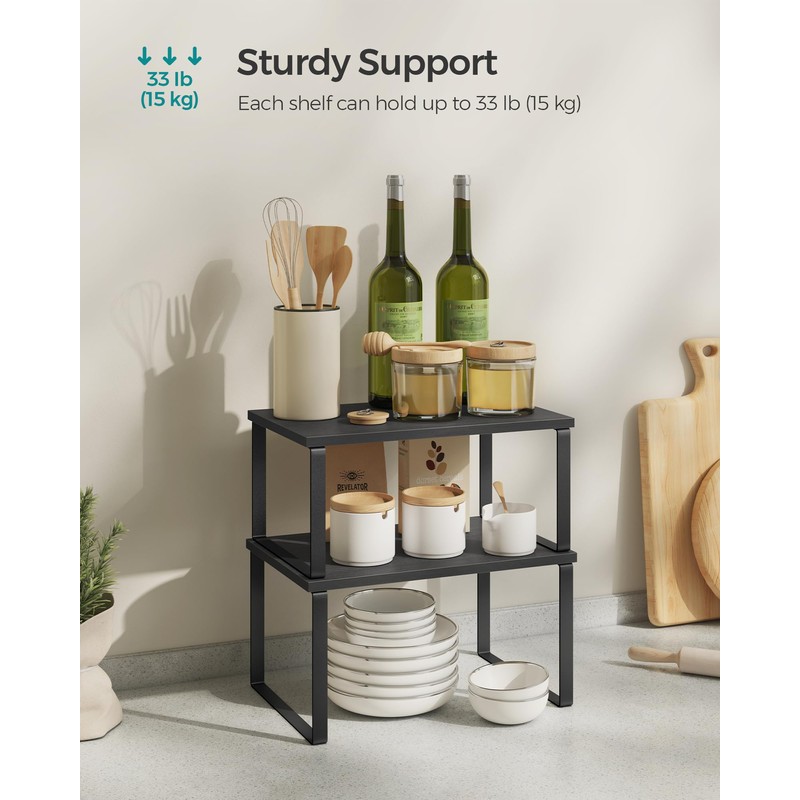 SONGMICS Cabinet Organizer Shelf, Set of 4 Kitchen Counter Shelves,