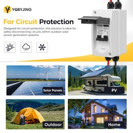YQBYJING Solar Panel Disconnect Switch 32 Amp 4 Holes DC AC Miniature Circuit Breaker 500V 2 Poles with PV Connector and IP65 Waterproof UV-Proof Box for Outdoor Solar PV Homes Battery