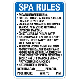 Sigo Signs, Florida Spa Rules Sign, Complies with State of Florida Pool Safety Code, 24x36 Inches, 55 mil Thick HDPS (high Density polystyrene), Made in USA