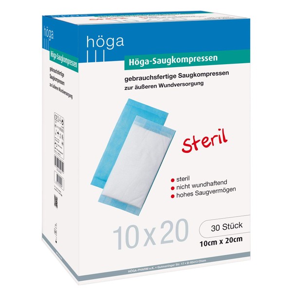 Höga-Saugkompressen steril Ready-to-Use Absorbent Dressings, Pack of 30, 10 x 20 cm