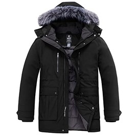 Wantdo Men's Big and Tall Thick Puffer Jacket Windproof Mid Length Parka Coats with Hood Black 4XB
