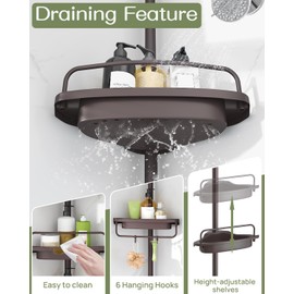 ALLZONE Rustproof Shower Caddy Corner for Bathroom, Bathtub Storage Organizer for Shampoo Accessories, 4-Tier Adjustable Shelves with Tension Pole, Fit Height 39 to 113 Inch, Brown