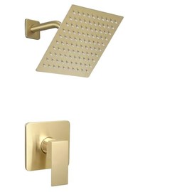 Brushed Gold Shower Faucet Set Bathroom Rainfall 8 Inch Shower Head System Single Handle Shower Trim Kit with Rough-in Valve
