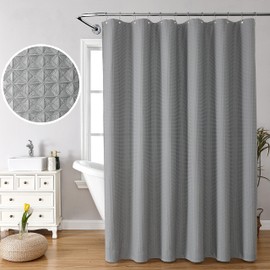 MISS SELECTEX Grey Shower Curtain for Bathroom,Fabric Shower Curtain with Waffle Weave- Spa, Hotel Luxury Bathroom Curtain Waffle Shower Curtain Waterproof 230 GSM Heavy Duty Fabric,48 x 72 Inches