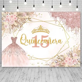 Sendy 7x5ft Quinceanera 15th Birthday Backdrop for Girls Mis Quince Anos 15th Birthday Photography Background Boho 15th Birthday Dripping Glitter Party Decorations Banner Supplies