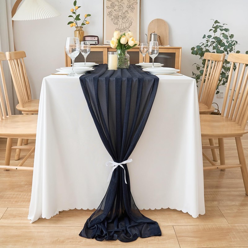 DecorMommt Table Runner Navy Blue Wedding Table Runner Chiffon Decorative