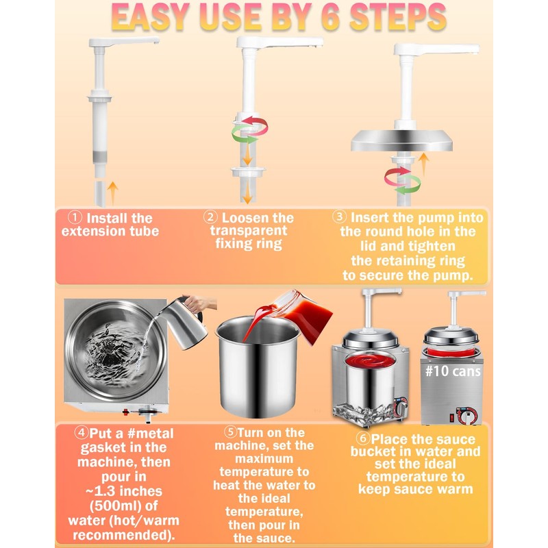 Nacho Cheese Dispenser with Pump - 2.8QT Stainless Steel Nacho