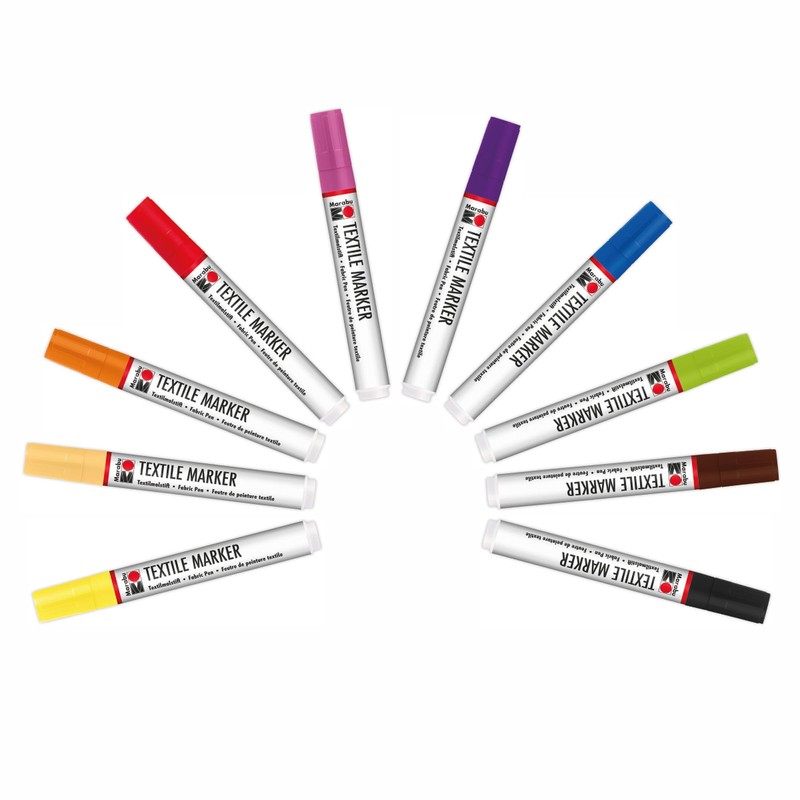 Marabu Textile Markers, Set of 10 Textile Pens for Light