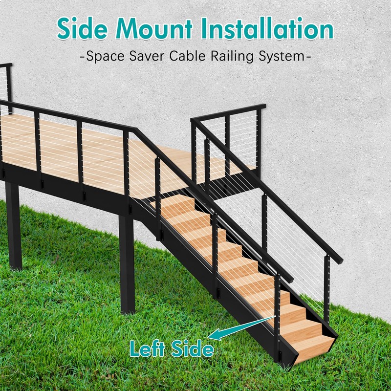 Gyykzz Side Mount Stair Post 44"x2"x2", Left Side 33° Drill
