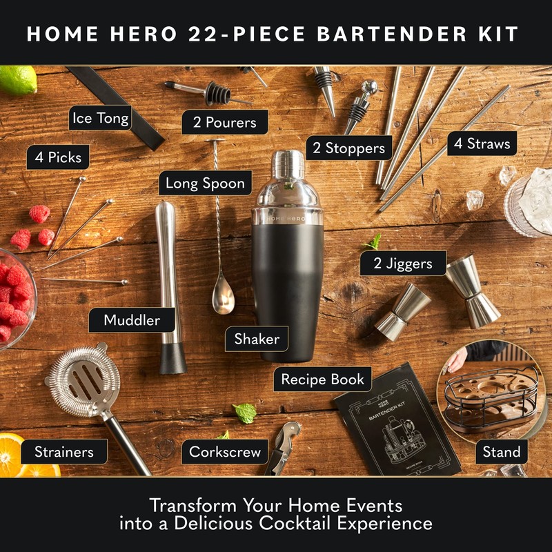 Home Hero Bartender Kit - 22-Piece Cocktail Shaker & Bar