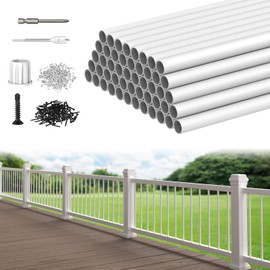CKE 50 Pack 32" White Round Aluminum Balusters, White Aluminum Spindles with Screws& Conectors for Indoor Outdoor, 3/4" Diameter Hollow Deck Round Balusters for Wood and Composite Deck Balusters