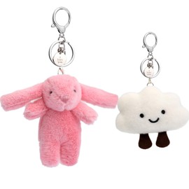 Plush Bag Charm Bunny Keychain Stuff Cute Kawaii Smiling Face Cloud Key Chain for Women Girls Pendant Purse Backpack Handbag Tote Charms (Pink)