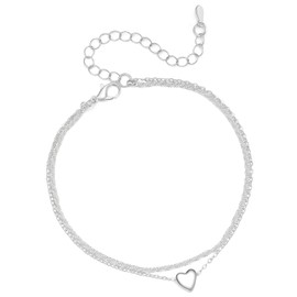 ankbrats Silver Anklet for Women Adjustable Heart Double Layered Anklet Waterproof Women Girls Summer Beach Jewellery Gift, Copper, No Gemstone