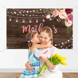 Mocsicka Mother's Day Backdrop 7x5ft Vinyl Mason Jars Rustic Brown Wood Wall Photo Booth Backdrops Happy Mother's Day Floral Photography Background