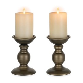 Nuptio - 2 portavelas de pilar de hierro de bronce, ideal para velas de pilar de 3 pulgadas, regalos para bodas, fiestas, hogar, spa, reiki, velas votivas (2 x S)