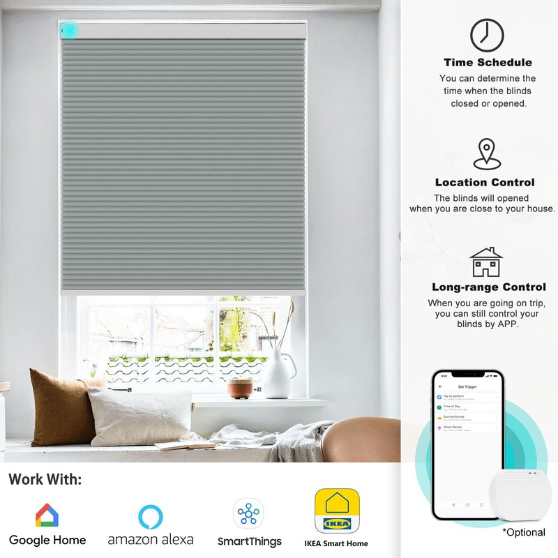 Changshade Motorized Cellular Shades with Remote Control Smart Blinds Work