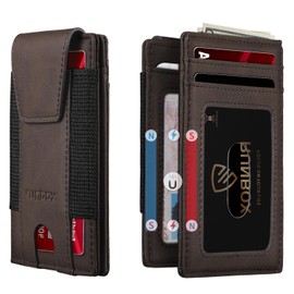 RUNBOX Slim Wallet for Men With 2 ID Windows Holds 10-12 Cards Minimalist Front - Pocket RFID - Blocking Wallets Ideal Gift Choice