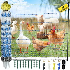 Electric Poultry Netting, 42" H x 164'L Electric Anti-Predator Poultry Fence, PE Net Fencing Kit with 14 Posts Double Spiked, Movable Livestock Nets for Chickens, Ducks, Geese, Sheep and Other Poultry