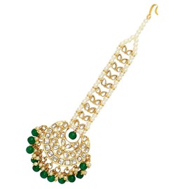 Aheli Faux Kundan Maang Tikka Matha Patti Joyería tradicional india de Bollywood para mujeres y niñas (verde)