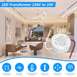HNCY LED Transformer 24 V 60 W 2.5 A, Mini Round LED Power Supply Transformer 230 V to 24 V, AC to DC Switch Low Voltage Transformer, No Flicker, No Noise, IP66, 24 V Power Supply Constant Voltage for
