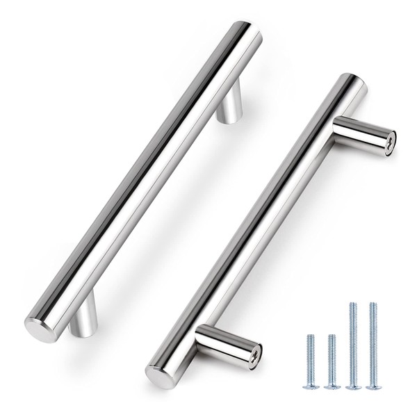 Probrico 5 Inch Polished Chrome Cabinet Handles 30 Pack, EuroT Bar Drawer Dresser Handles Pulls, Stainless Steel Kitchen Cabinet Pulls 128mm Hole Centers