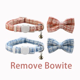SuperBuddy Cat Collars Breakaway with Cute Bow Bell - 2 Pack Kitten Collar Plaid Cat Collar with Removable Bowtie Cat Collar for Cats Kittens…