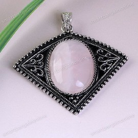 1pc Tribal Style Oval Rose Crystal Quartz GIFT Pendant (WITH FREE NECKLACE) .. from Hibiscus Express