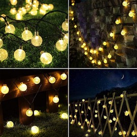 Garlocht Solar Garden Lights Outdoor Waterproof, 50LED 7M/23Ft Solar Fairy Lights, Crystal Ball Lights with 8 Modes, Decorative Lighting for Home, Yard, Patio, Party,Christmas (Warm White)