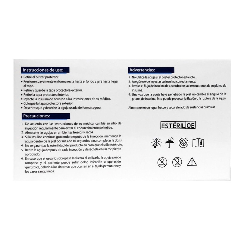 Caja 100 Agujas Para Pluma De Insulina (31G x 8