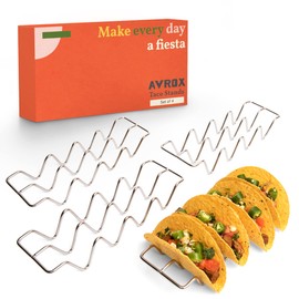 Taco Holder 4 Pack - Wavy Stainless Steel Taco Stand with Side Handles