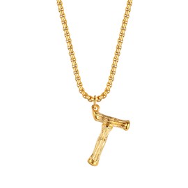 JewelryWe Initial Necklace,Exquisite Gold Plated Initial Letter Charm Stainless Steel Necklace for Men Women(Letter T)